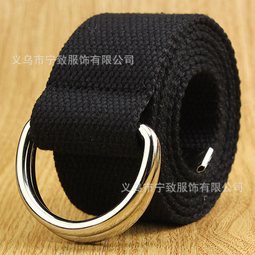 Black Canvas Belt with Silver Double Ring Buckle