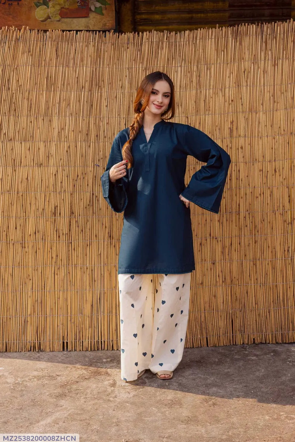 2 Pcs Women's Stitched Cotton Lawn Plain Shirt And Trouser
