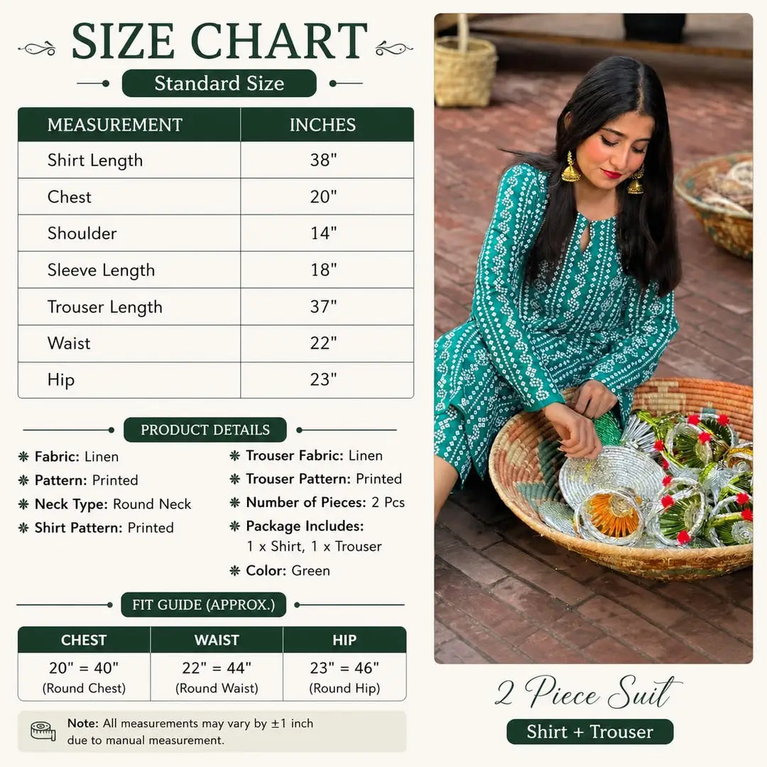 2 Pcs Women's Stitched Linen Block Printed Shirt And Trouser