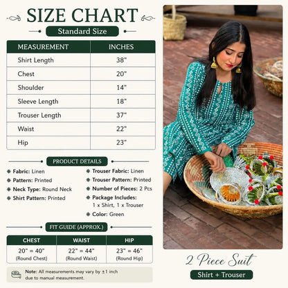 2 Pcs Women's Stitched Linen Block Printed Shirt And Trouser