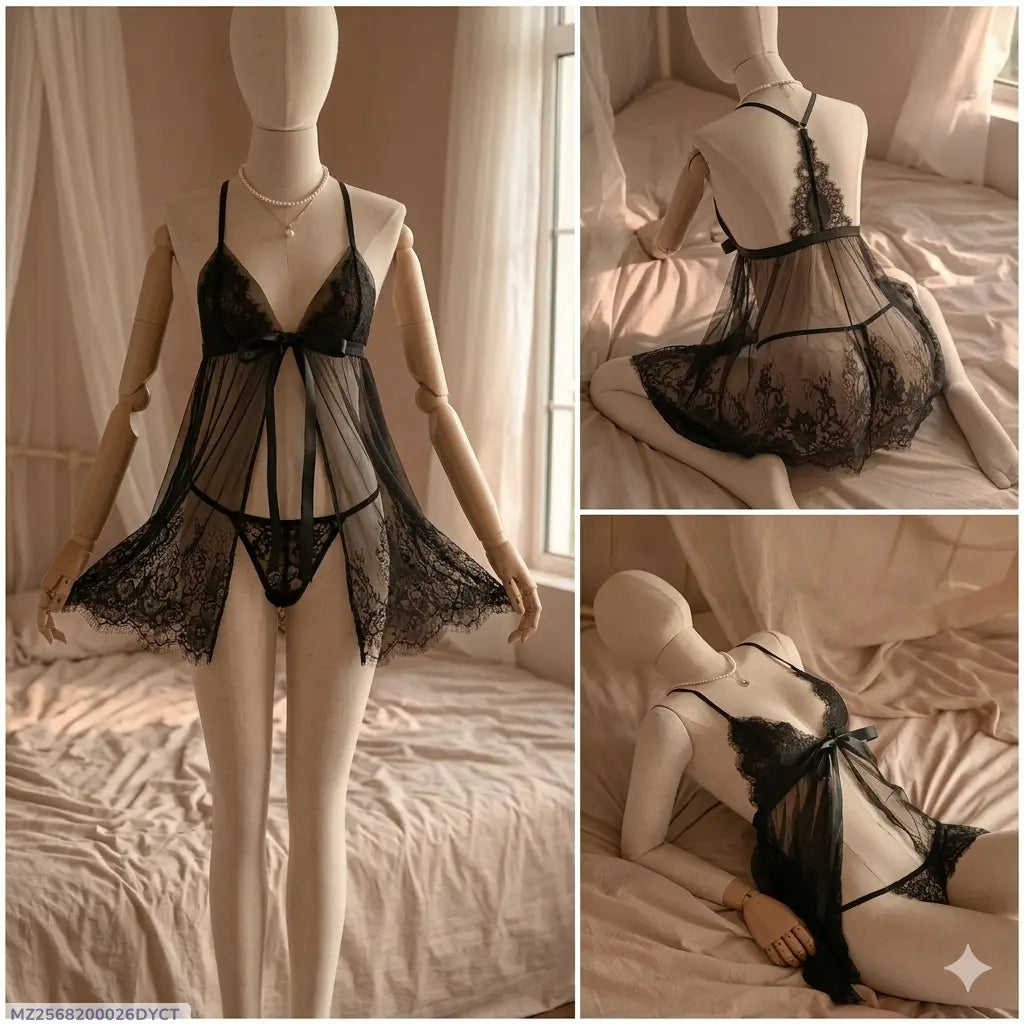 Net Lace Comfortable And Lightweight Nightwear Set / Imported Short Nighty & Panty