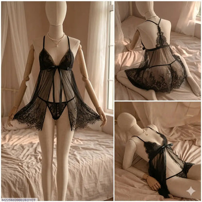 Net Lace Comfortable And Lightweight Nightwear Set / Imported Short Nighty & Panty