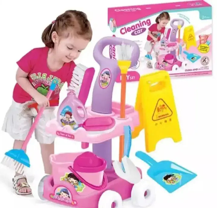 Kids Cleaning Trolley Play Set | Pretend Play Housekeeping Cart with Cleaning Accessories | Role Play Educational Cleaning Toy for Boys & Girls
