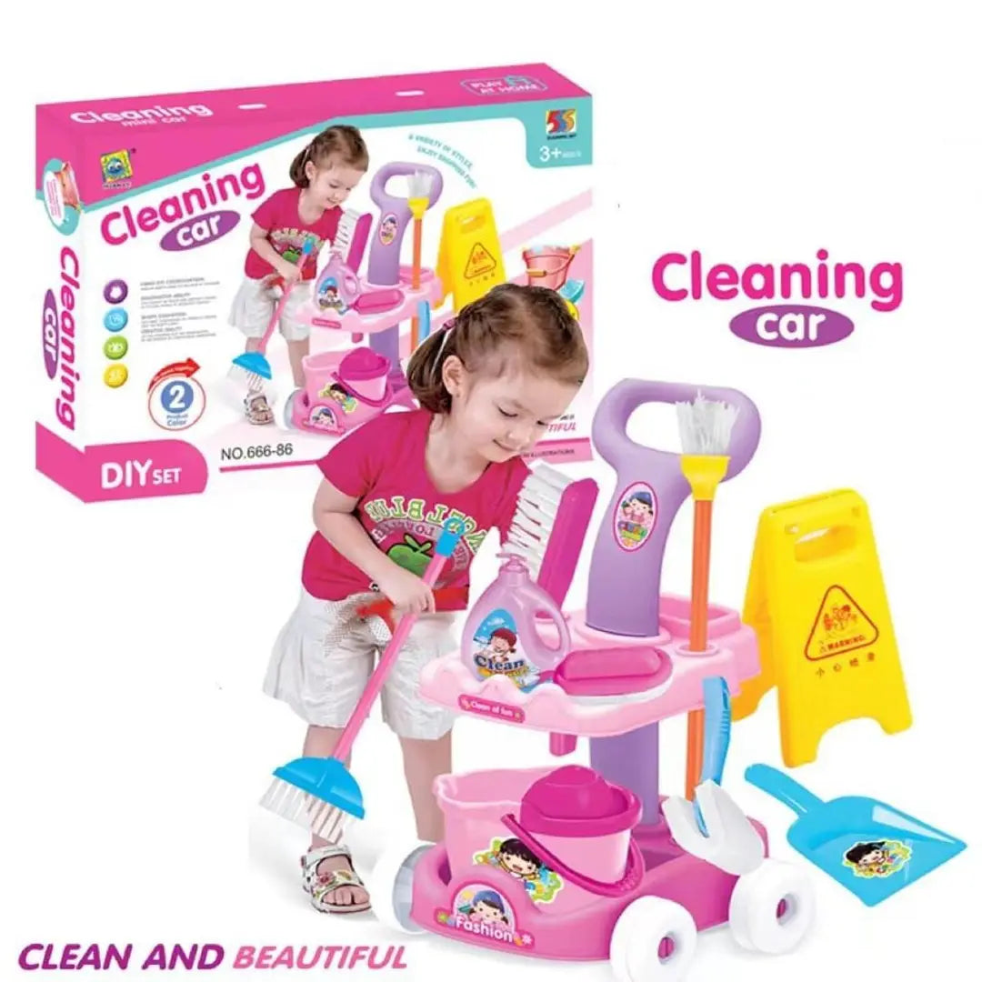 Kids Cleaning Trolley Play Set | Pretend Play Housekeeping Cart with Cleaning Accessories | Role Play Educational Cleaning Toy for Boys & Girls