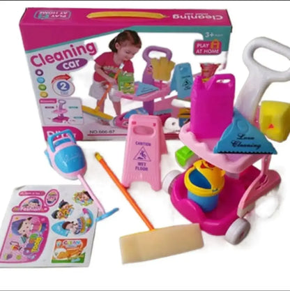 Kids Cleaning Trolley Play Set | Pretend Play Housekeeping Cart with Cleaning Accessories | Role Play Educational Cleaning Toy for Boys & Girls