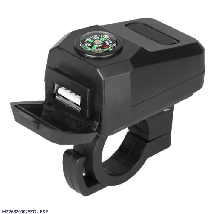 Compact Bike Charger Black ABS 2A Fast Charge with Compass