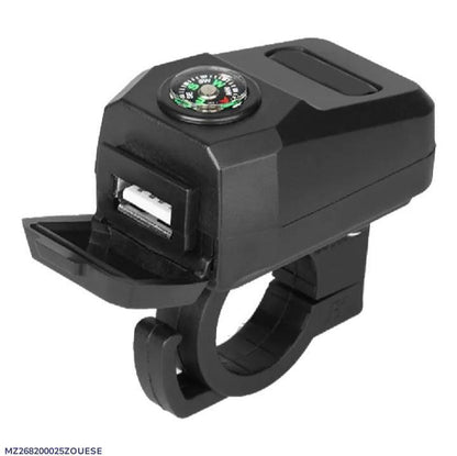 Compact Bike Charger Black ABS 2A Fast Charge with Compass