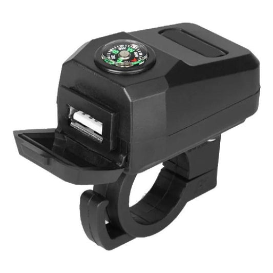 Compact Bike Charger Black ABS 2A Fast Charge with Compass