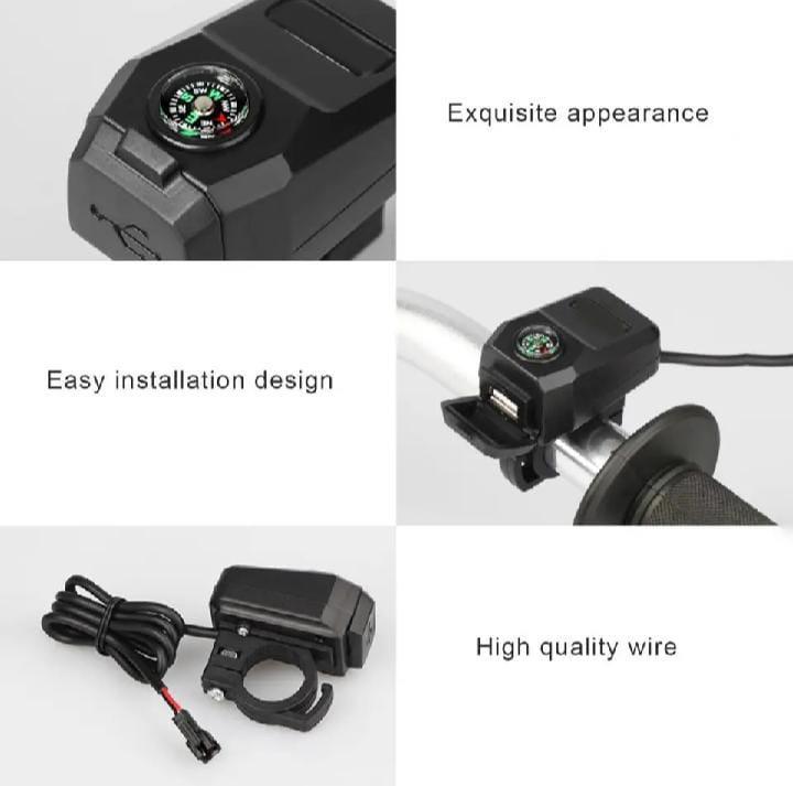 Compact Bike Charger Black ABS 2A Fast Charge with Compass