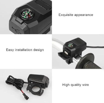 Compact Bike Charger Black ABS 2A Fast Charge with Compass