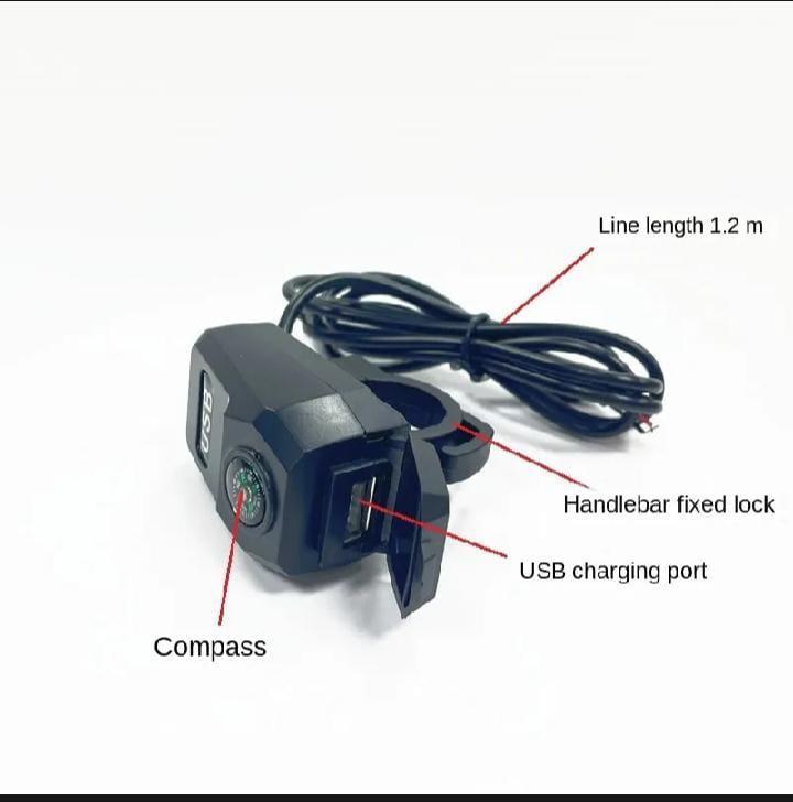 Compact Bike Charger Black ABS 2A Fast Charge with Compass