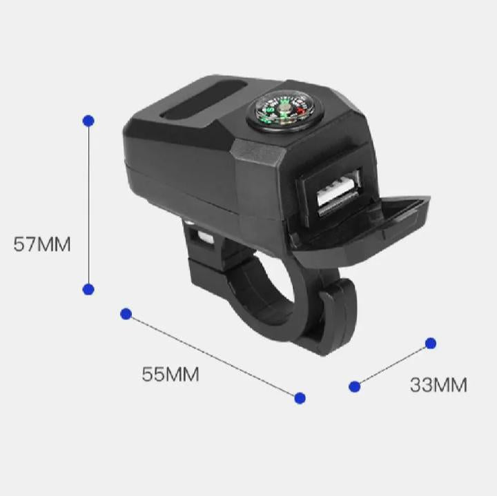 Compact Bike Charger Black ABS 2A Fast Charge with Compass