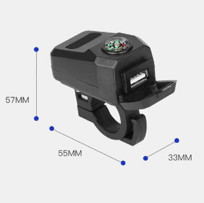 Compact Bike Charger Black ABS 2A Fast Charge with Compass