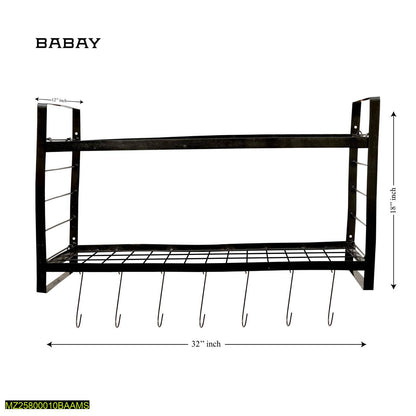 Wall-Mounted Kitchen Organizer Black Metal Two-Tier