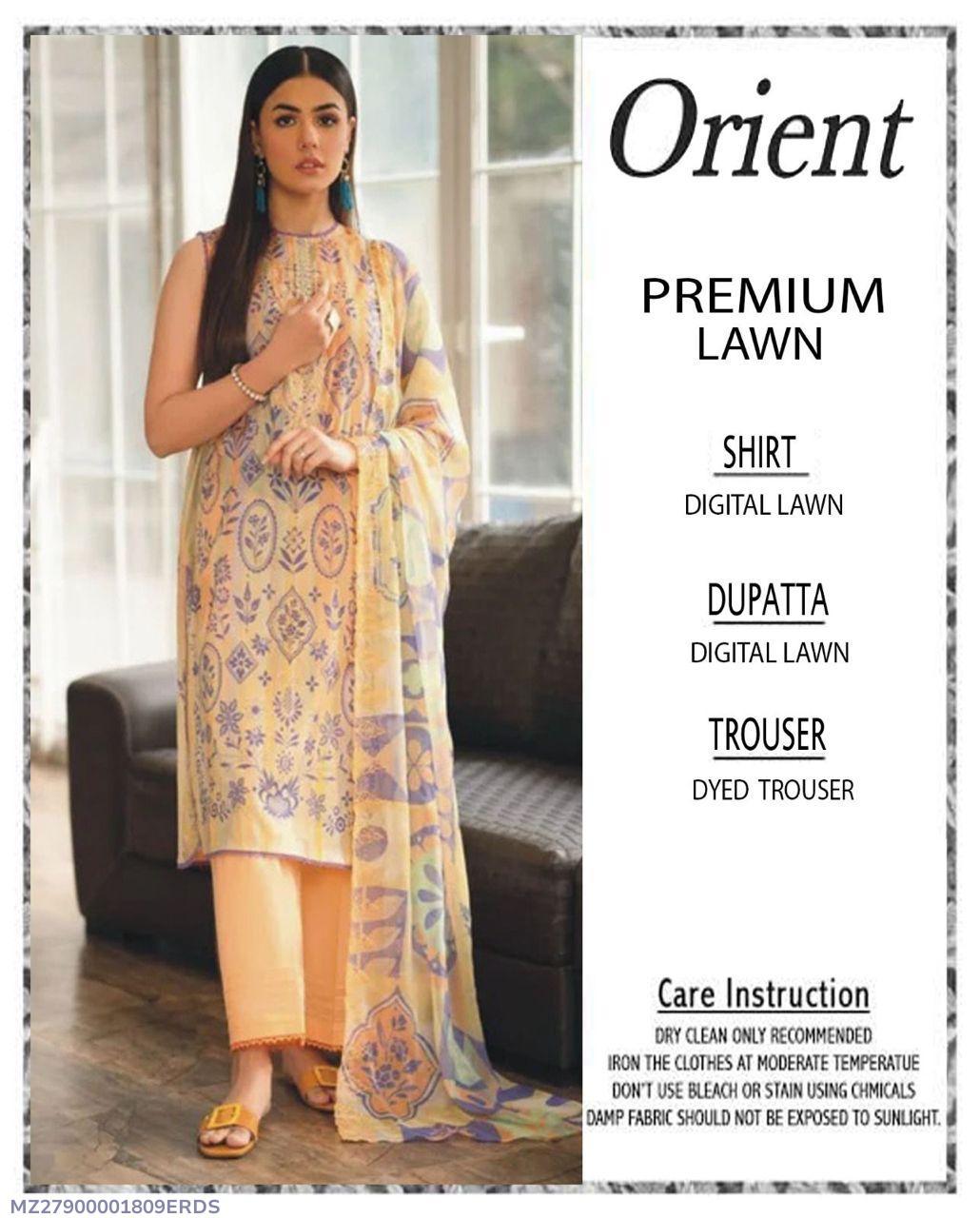 Premium Lawn Suit Set Mustard Printed 3-Piece Pakistan