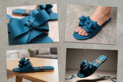 Women's Blue Bow Flat Slippers New Arrival