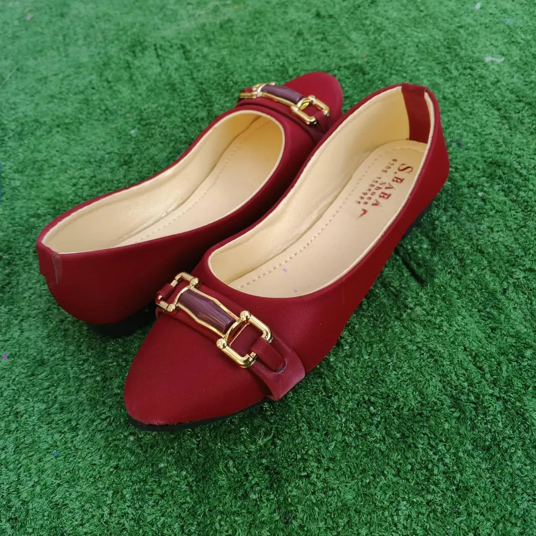 Maroon Synthetic Leather Women's Pumps with Buckle Closure
