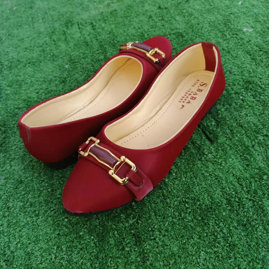 Maroon Synthetic Leather Women's Pumps with Buckle Closure