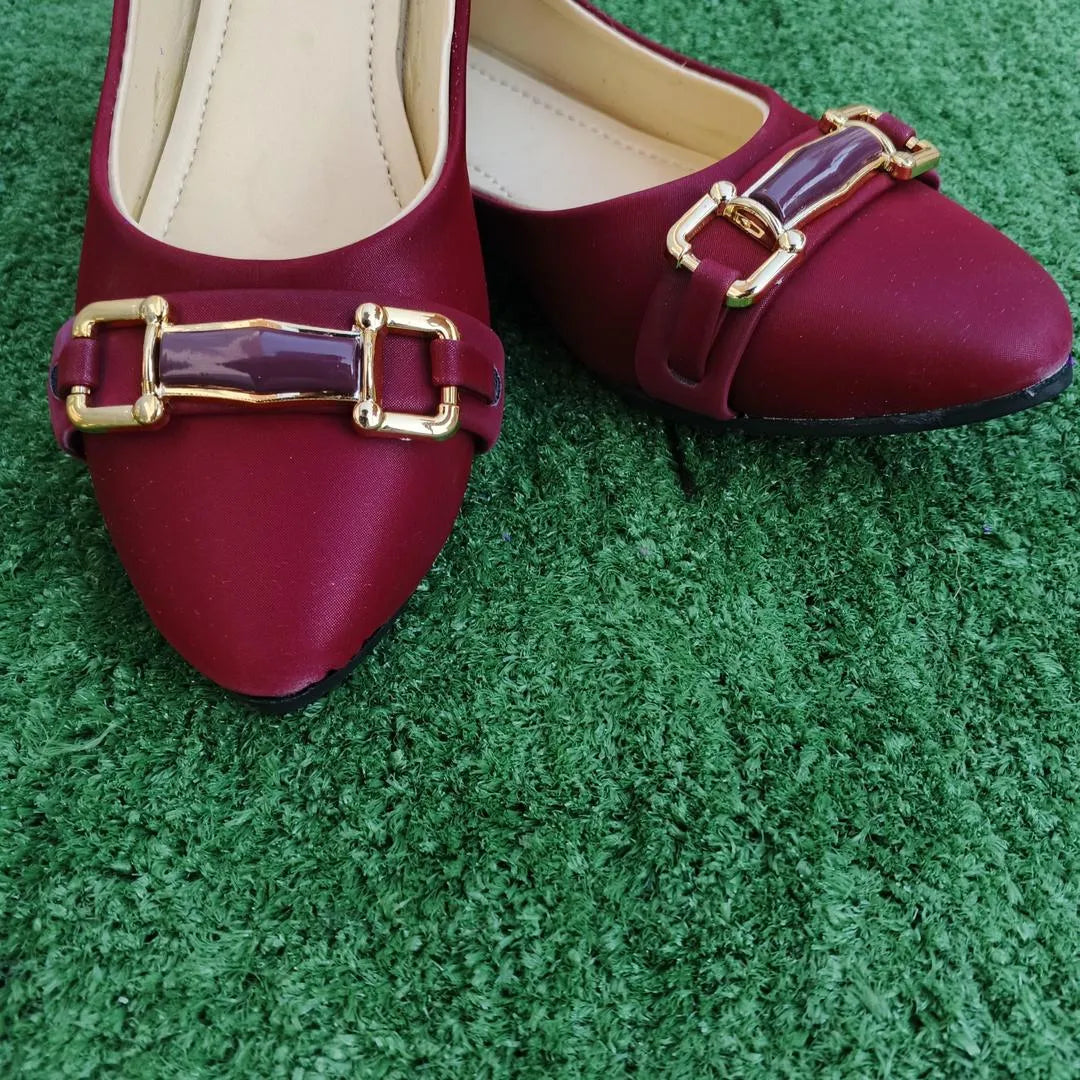 Maroon Synthetic Leather Women's Pumps with Buckle Closure