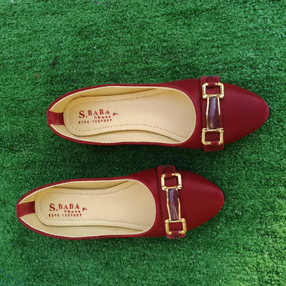 Maroon Synthetic Leather Women's Pumps with Buckle Closure