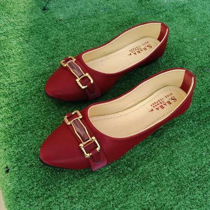 Maroon Synthetic Leather Women's Pumps with Buckle Closure