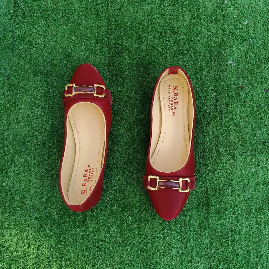 Maroon Synthetic Leather Women's Pumps with Buckle Closure