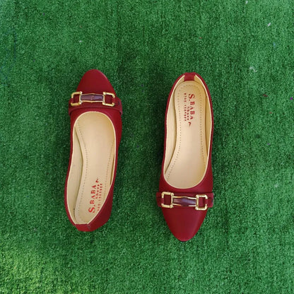 Maroon Synthetic Leather Women's Pumps with Buckle Closure
