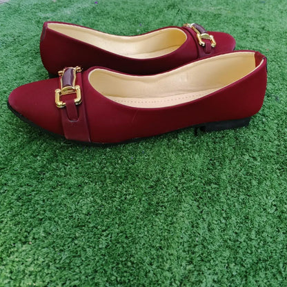 Maroon Synthetic Leather Women's Pumps with Buckle Closure