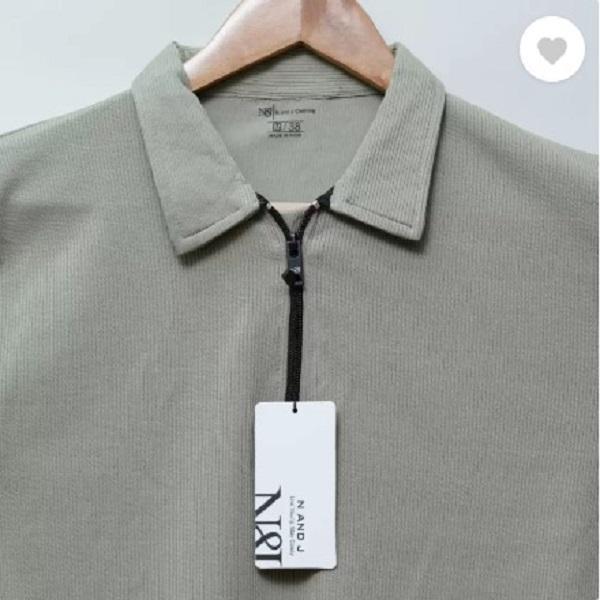 Men Cotton Plain Polo T-Shirt Grey Round Neck