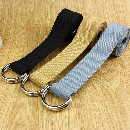 Black Canvas Belt with Silver Double Ring Buckle