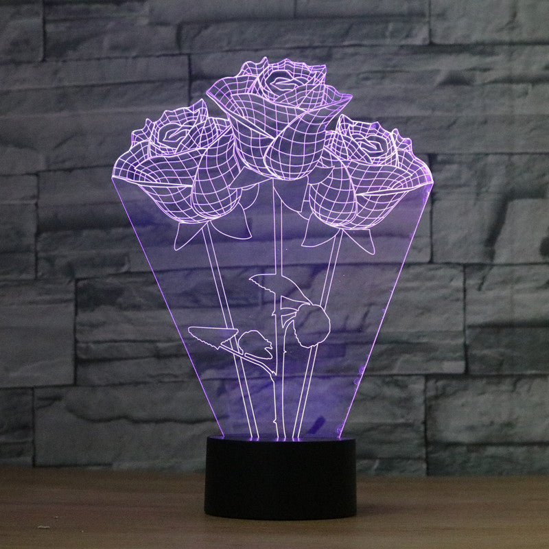 3D Rose Lamp Red Glow Touch Control Acrylic