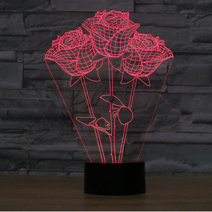 3D Rose Lamp Red Glow Touch Control Acrylic