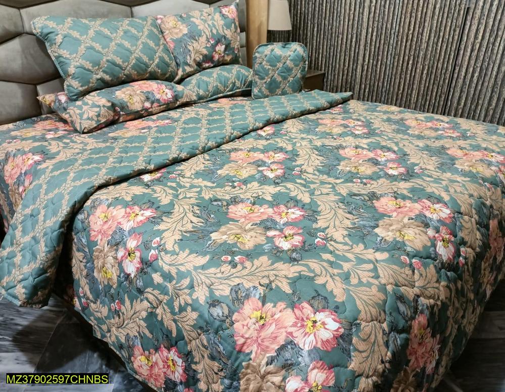 Danier Printed Double Bed Comforter Set Teal Pink Floral