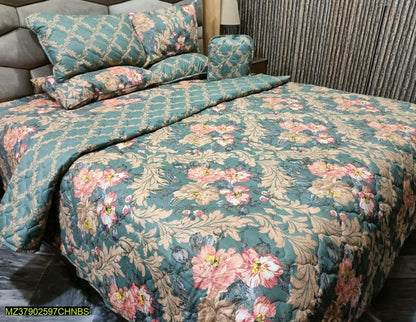 Danier Printed Double Bed Comforter Set Teal Pink Floral