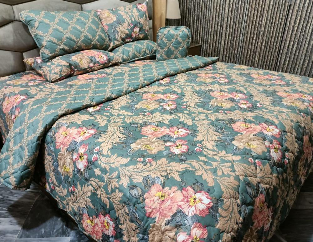 Danier Printed Double Bed Comforter Set Teal Pink Floral