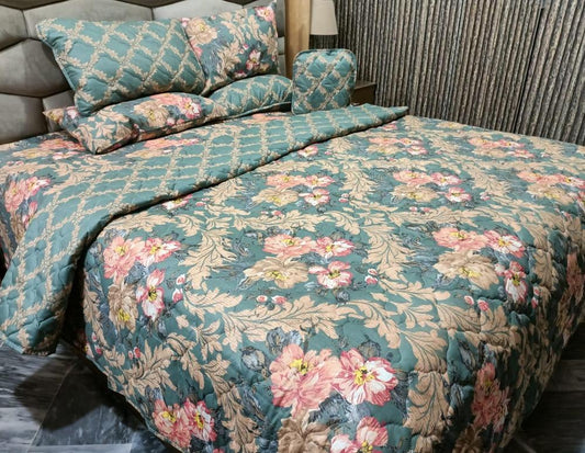 Danier Printed Double Bed Comforter Set Teal Pink Floral