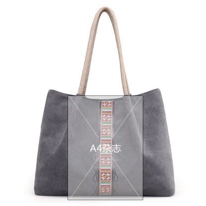 Women Canvas Shoulder Bag Retro Print Large Capacity Daily Use