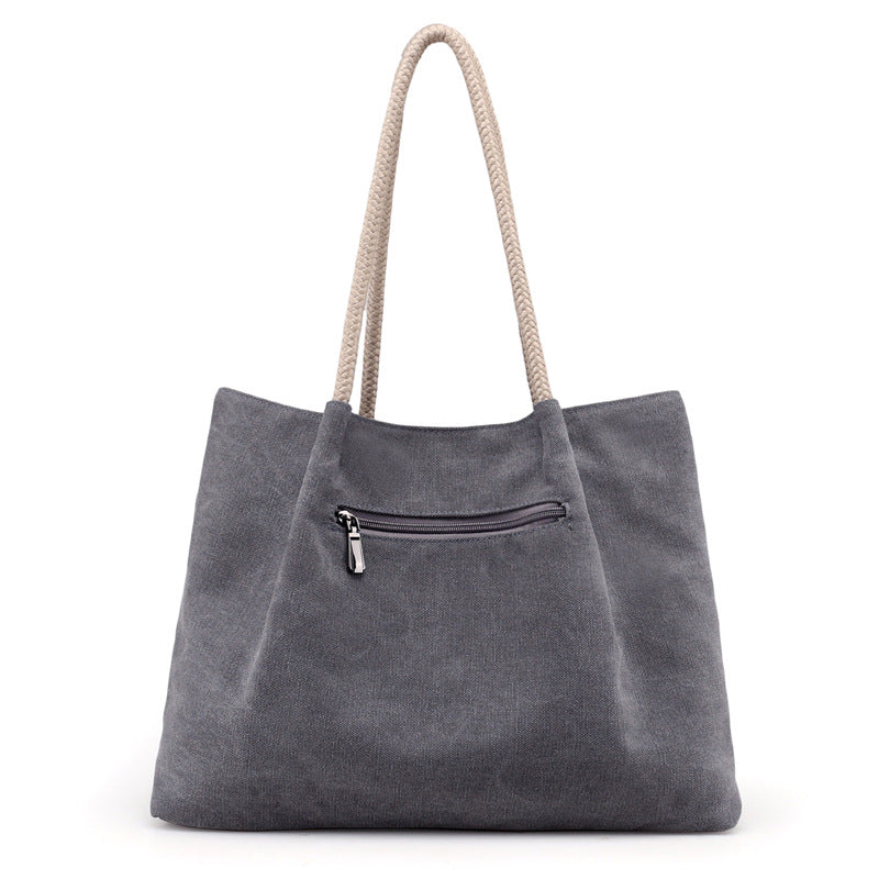 Women Canvas Shoulder Bag Retro Print Large Capacity Daily Use