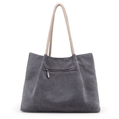 Women Canvas Shoulder Bag Retro Print Large Capacity Daily Use