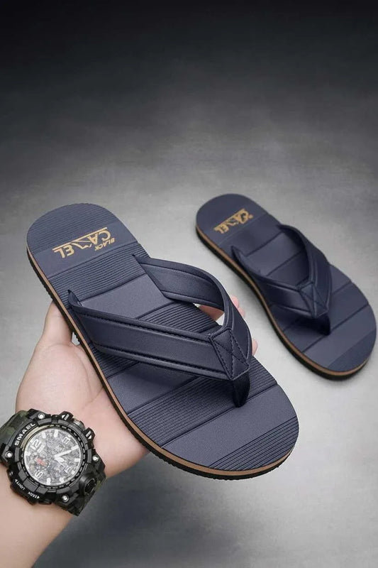 Men Blue Textured Casual Flip Flops Lightweight Comfortable