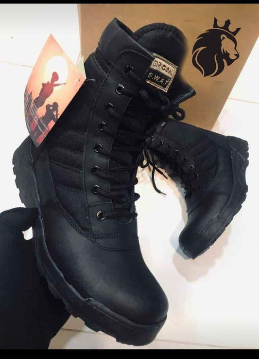 Men's Black Rubber Army Boots with Ankle Height & Durable Sole