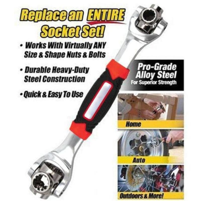 Universal Socket Wrench Silver Red Heavy Duty 48Pcs