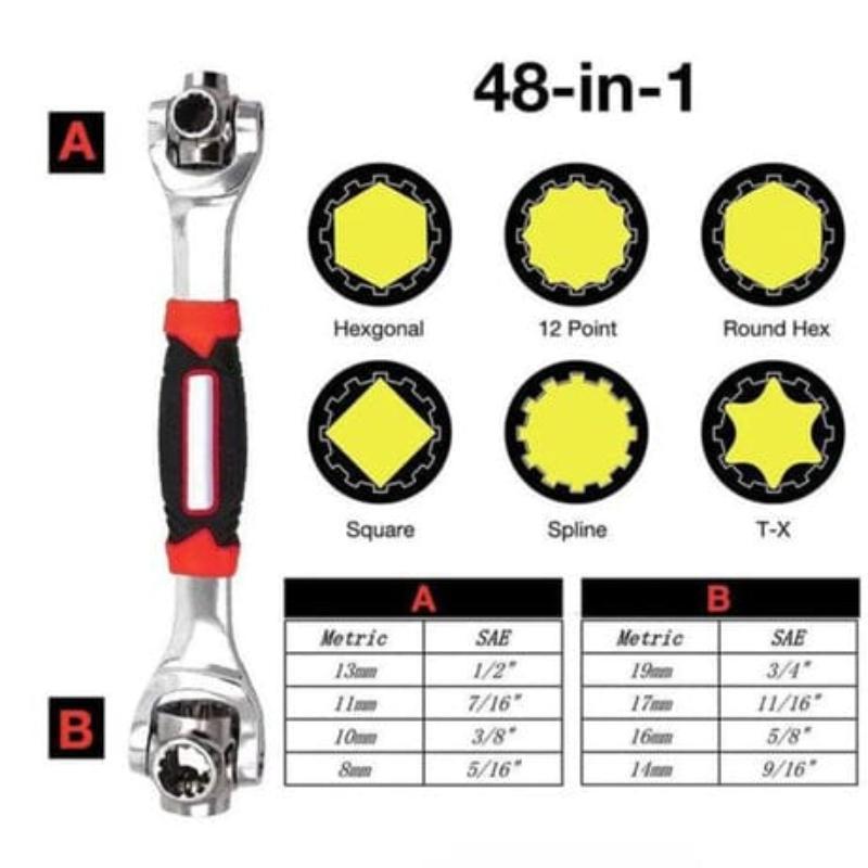 Universal Socket Wrench Silver Red Heavy Duty 48Pcs