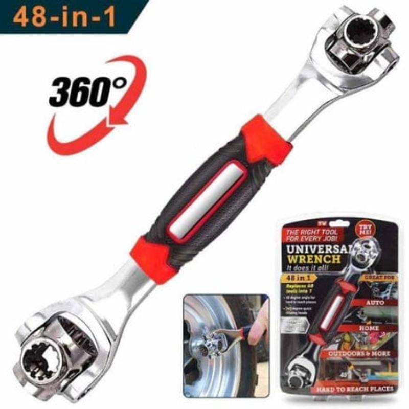 Universal Socket Wrench Silver Red Heavy Duty 48Pcs