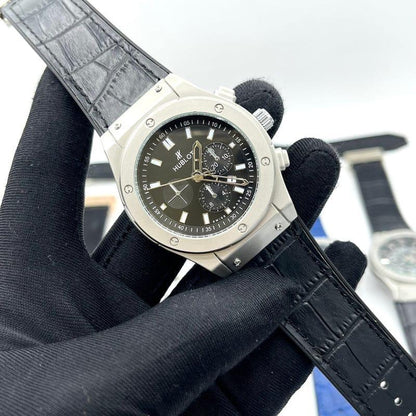 Men's Luxury Watch Black Stainless Steel Chronograph Strap