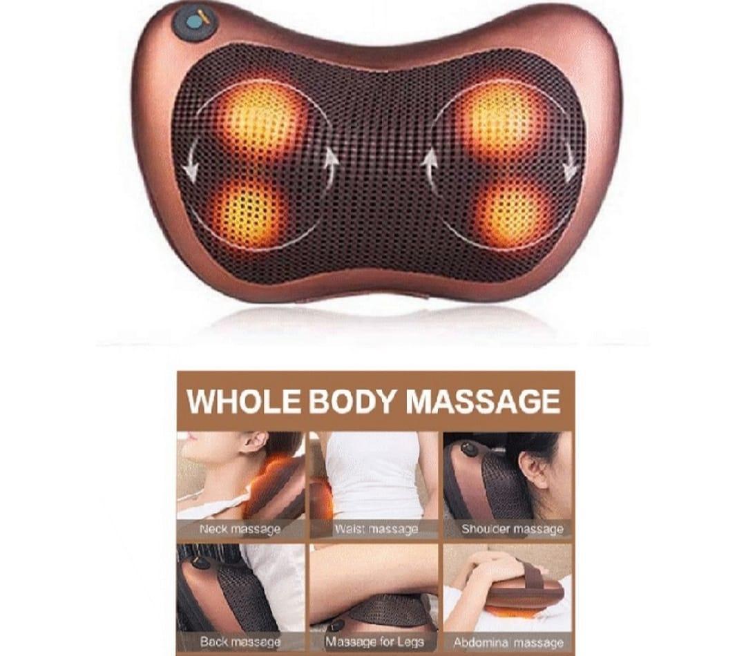 Electric Neck & Back Massage Pillow Brown PU Leather