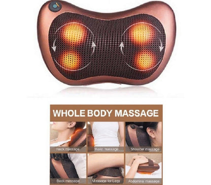 Electric Neck & Back Massage Pillow Brown PU Leather