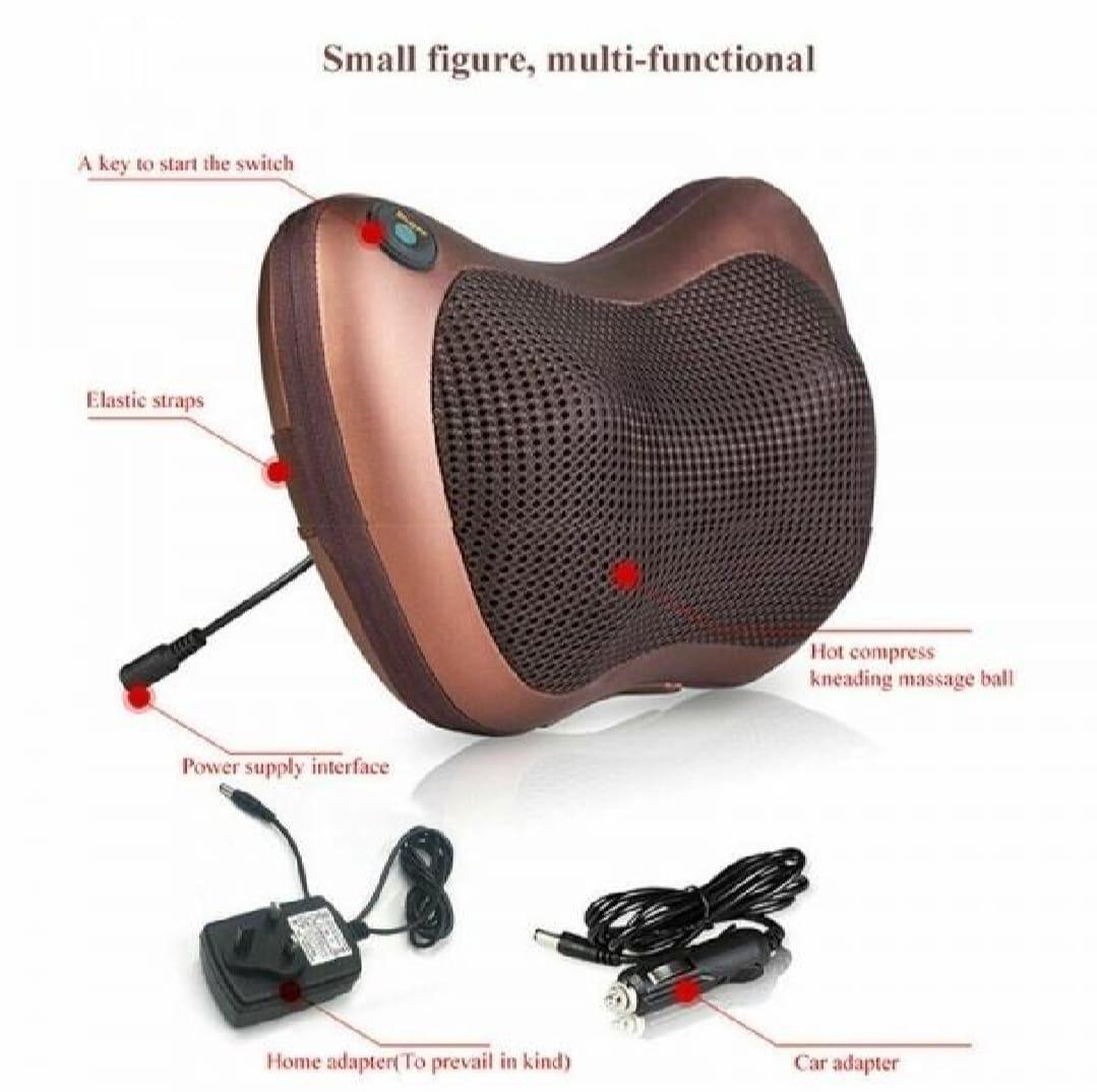 Electric Neck & Back Massage Pillow Brown PU Leather