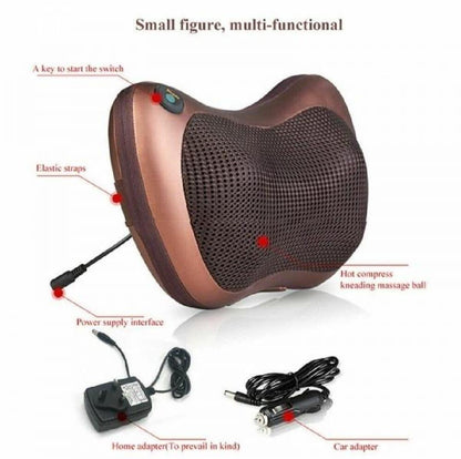 Electric Neck & Back Massage Pillow Brown PU Leather