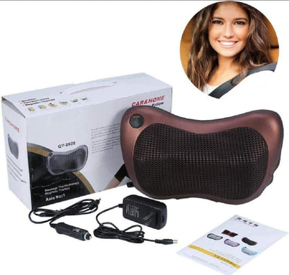 Electric Neck & Back Massage Pillow Brown PU Leather